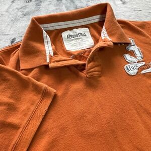 Aeropostale Men Orange Polo Short Sleeve Shirt Size XL Big Logo Y2K Distressed